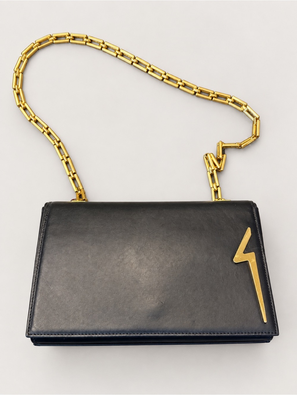 Giuseppe Zanotti Black Leather Shoulder Bag with Gold Chain and Accent